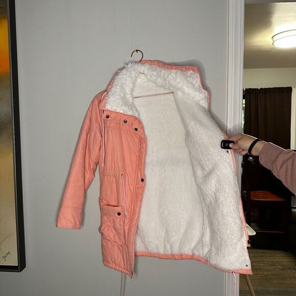 Unbranded Peach Parka Jacket Women's Size Large Long Sleeve Full Zip Snap Button - Picture 9 of 13